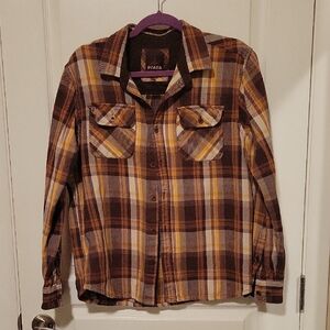 Prana Brown and Yellow Plaid Shirt Jacket